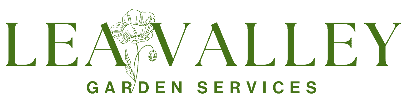 Lea Valley Garden Services official green logo with a poppy illustration and a transparent background (PNG format).